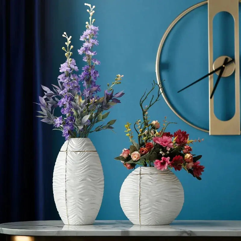Light Luxury and Minimalist White Flat Round Ceramic Vase - Ciana Luxury Living