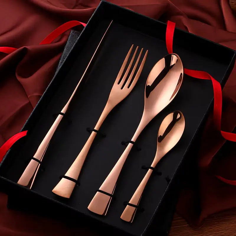4 PCS Flatware Box Cutlery Stainless Steel Dinnerware Set Rainbow Colorful Silverware Tableware Hotel Party Kitchen Gift Talher