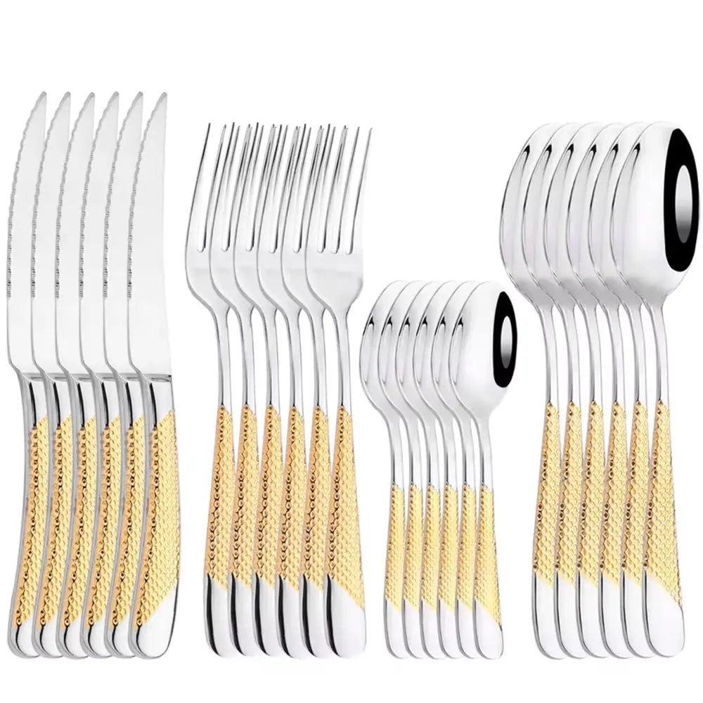 24Pcs Flatware Sets Stainless Steel Dinnerware Western Kitchen Cutlery Knife Fork Tea Spoon Mirror Silver Tableware Dinner Set