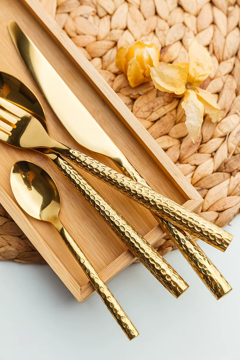 24Pcs Gold Stainless Steel Dinnerware Set Dinner Knife Fork Cutlery Set Service for 6 Drop Shipping