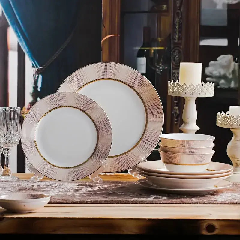 Elegant Pink Gold ceramic Western-style 58pc dinnerware Set - Ciana Luxury Living