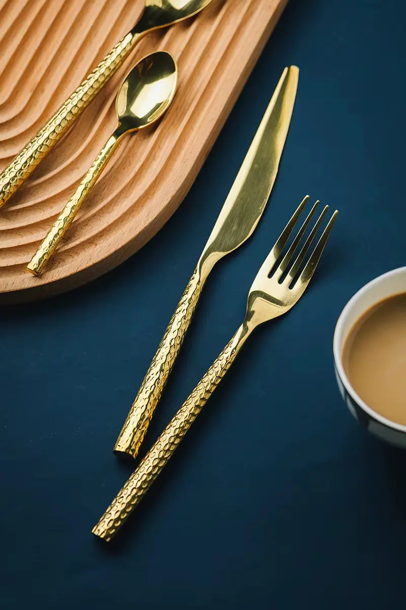 24Pcs Gold Stainless Steel Dinnerware Set Dinner Knife Fork Cutlery Set Service for 6 Drop Shipping