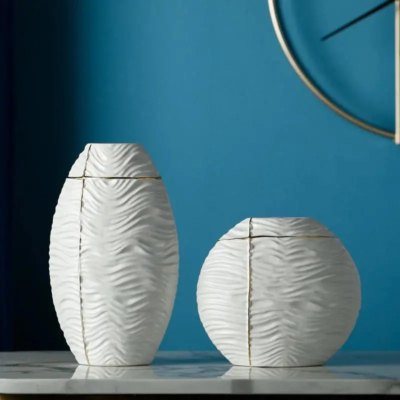 Light Luxury and Minimalist White Flat Round Ceramic Vase - Ciana Luxury Living