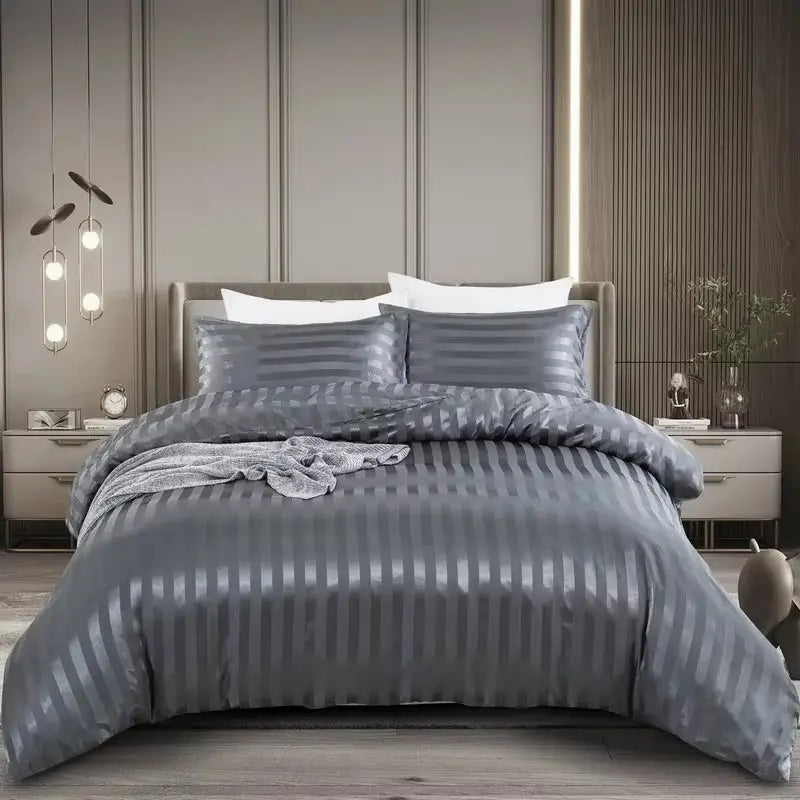 Silky Satin Striped Duvet Cover Set