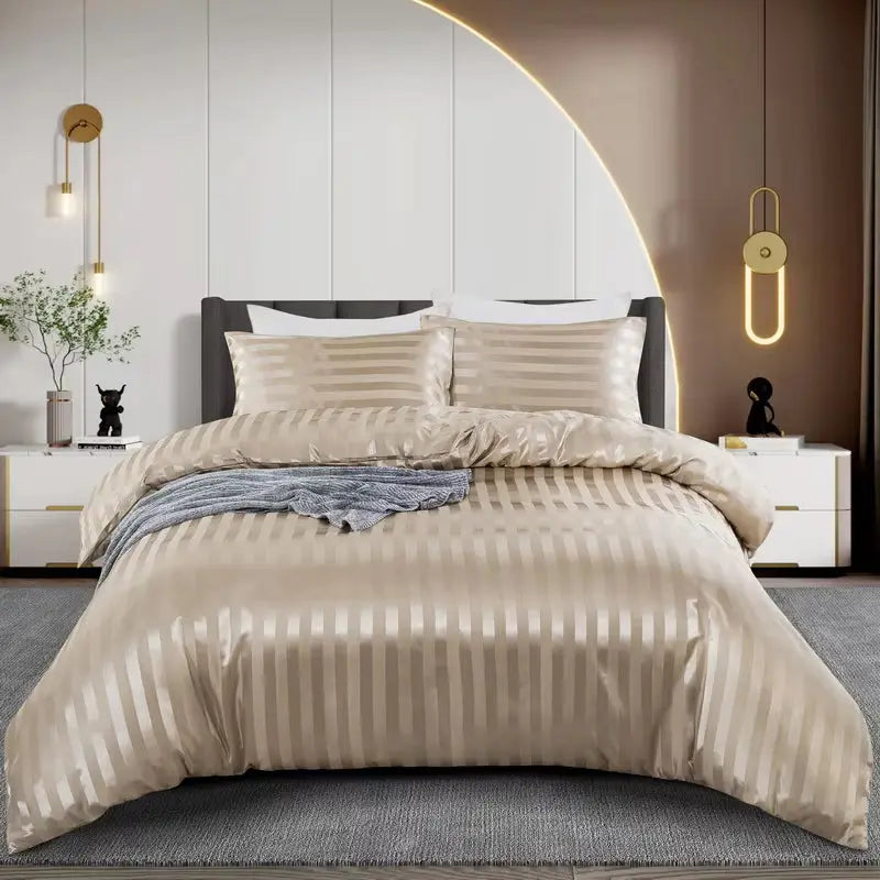 Silky Satin Striped Duvet Cover Set