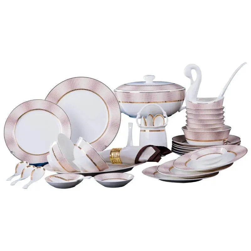 Elegant Pink Gold ceramic Western-style 58pc dinnerware Set - Ciana Luxury Living