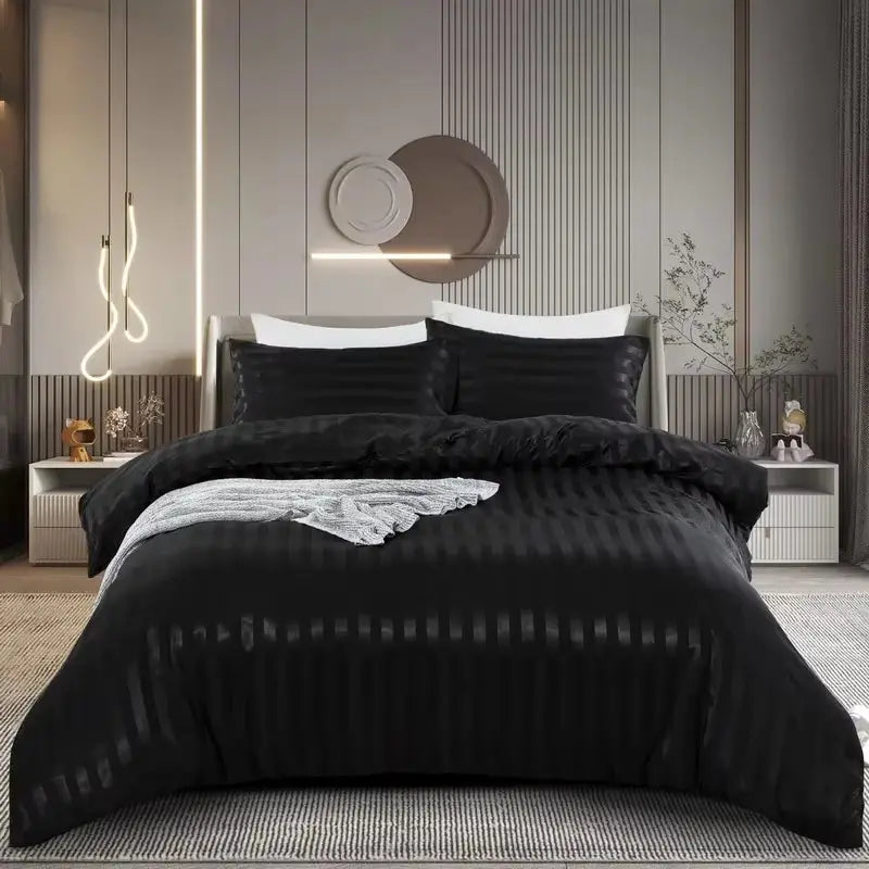 Silky Satin Striped Duvet Cover Set