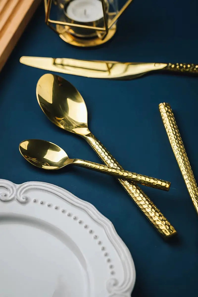 24Pcs Gold Stainless Steel Dinnerware Set Dinner Knife Fork Cutlery Set Service for 6 Drop Shipping