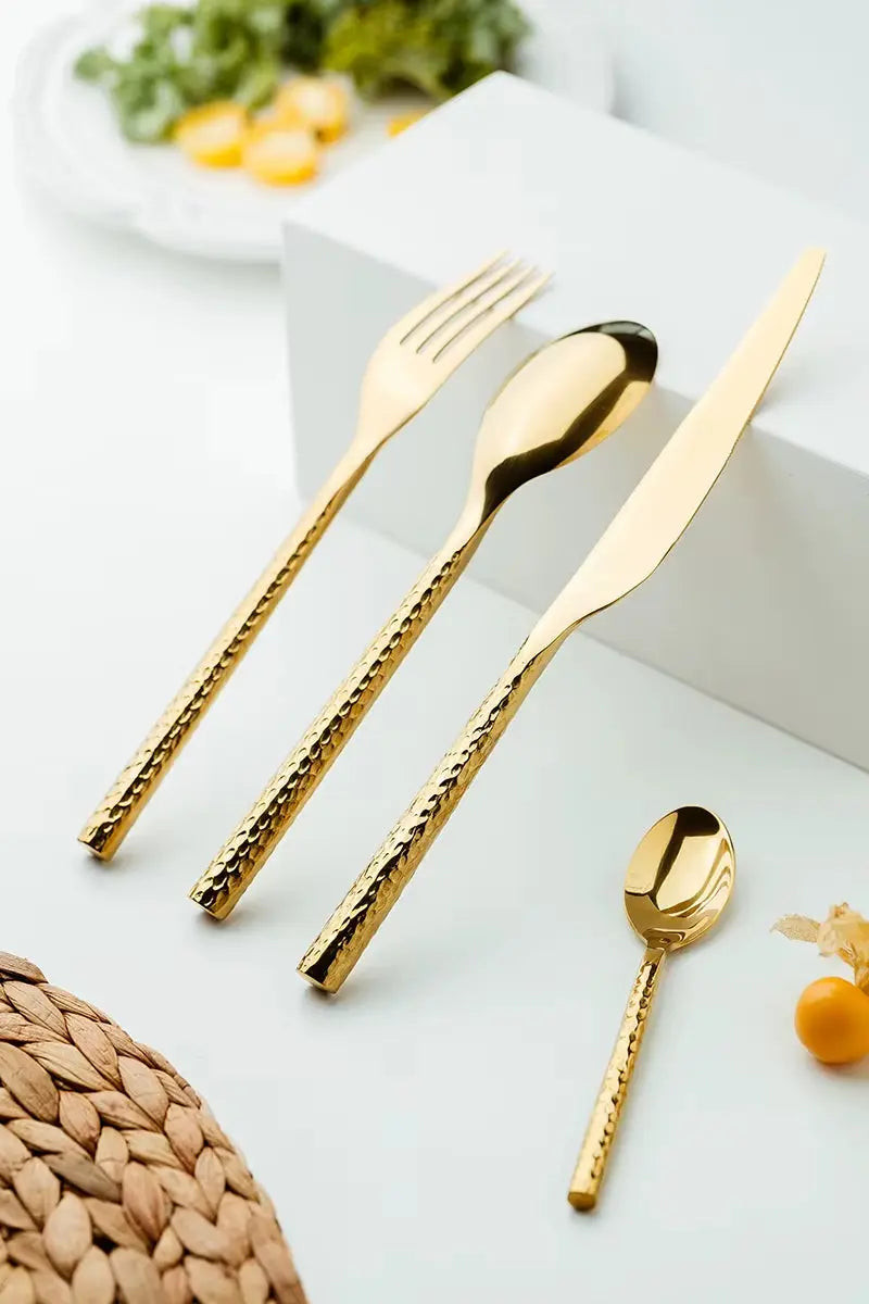 24Pcs Gold Stainless Steel Dinnerware Set Dinner Knife Fork Cutlery Set Service for 6 Drop Shipping