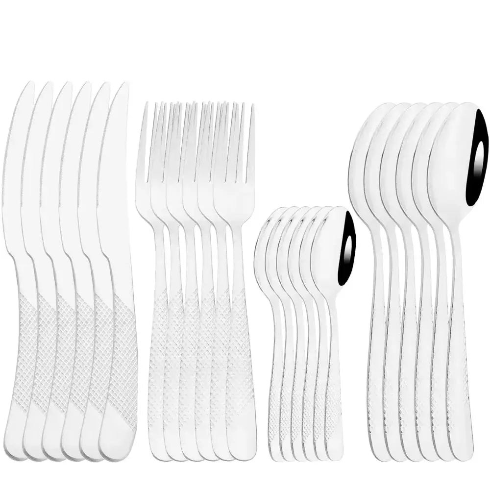 24Pcs Flatware Sets Stainless Steel Dinnerware Western Kitchen Cutlery Knife Fork Tea Spoon Mirror Silver Tableware Dinner Set