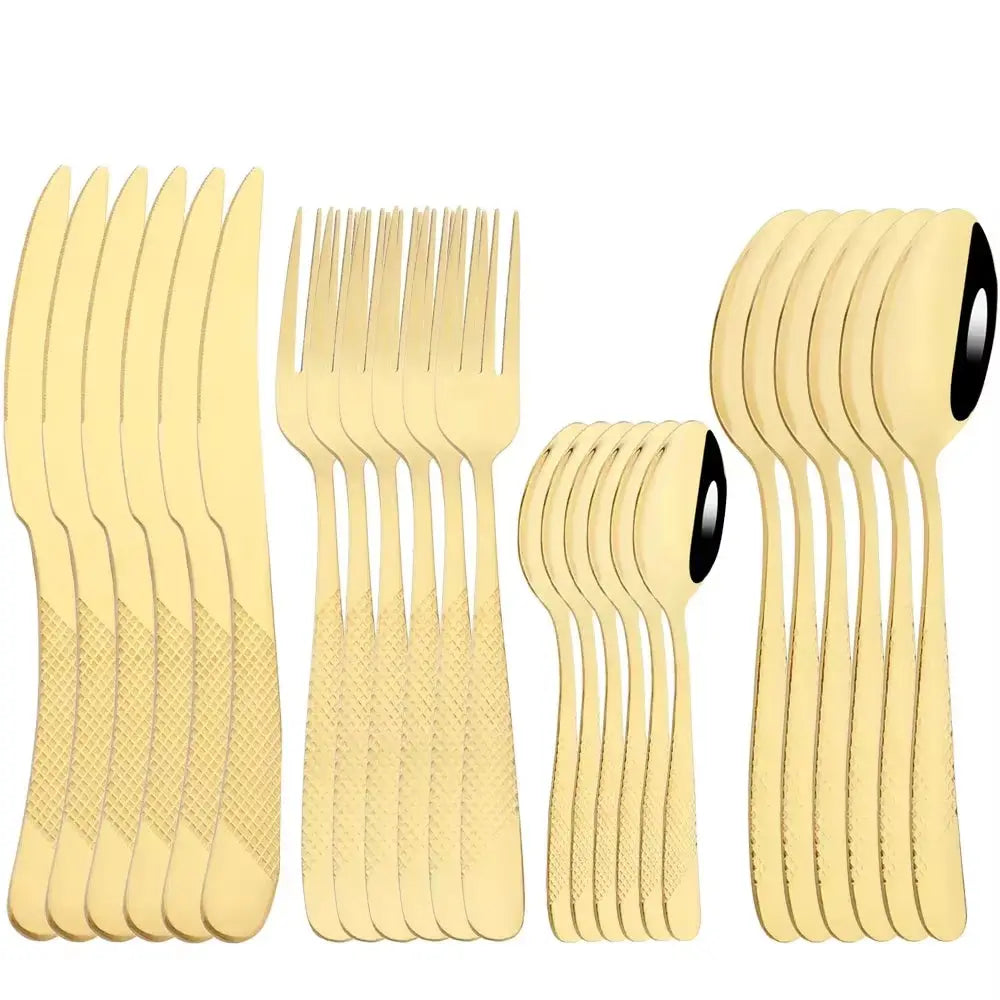 24Pcs Flatware Sets Stainless Steel Dinnerware Western Kitchen Cutlery Knife Fork Tea Spoon Mirror Silver Tableware Dinner Set