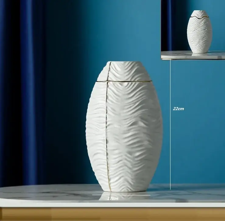 Light Luxury and Minimalist White Flat Round Ceramic Vase - Ciana Luxury Living