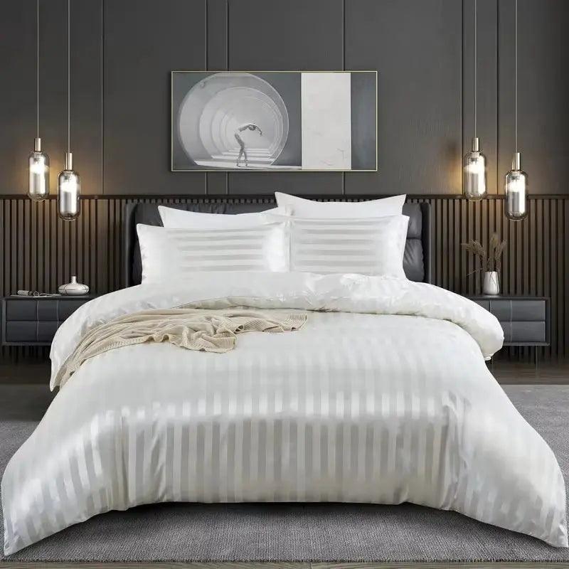 Silky Satin Striped Duvet Cover Set