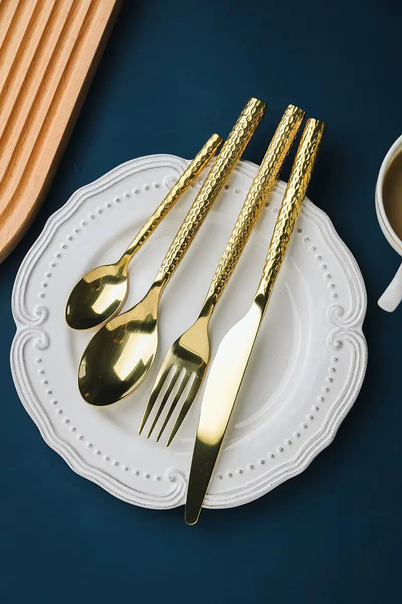 24Pcs Gold Stainless Steel Dinnerware Set Dinner Knife Fork Cutlery Set Service for 6 Drop Shipping