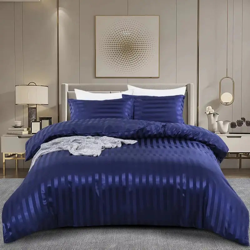 Silky Satin Striped Duvet Cover Set