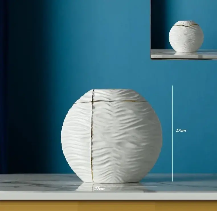 Light Luxury and Minimalist White Flat Round Ceramic Vase - Ciana Luxury Living