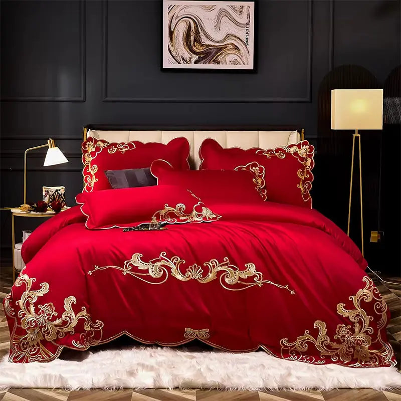 1000 TC Cotton Luxury Embroidery Bedding Set Pillowcase Duvet Cover Sets Bed Linen Sheet Double Queen King Size Quilt Covers