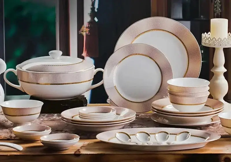 Elegant Pink Gold ceramic Western-style 58pc dinnerware Set - Ciana Luxury Living